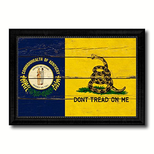 Gadsden Don't Tread On Me Tea Party Kentucky State Military Vintage Flag Canvas Print Home Decor Wall Art Gifts Signs Cards, Black Frame, 21"x30"
