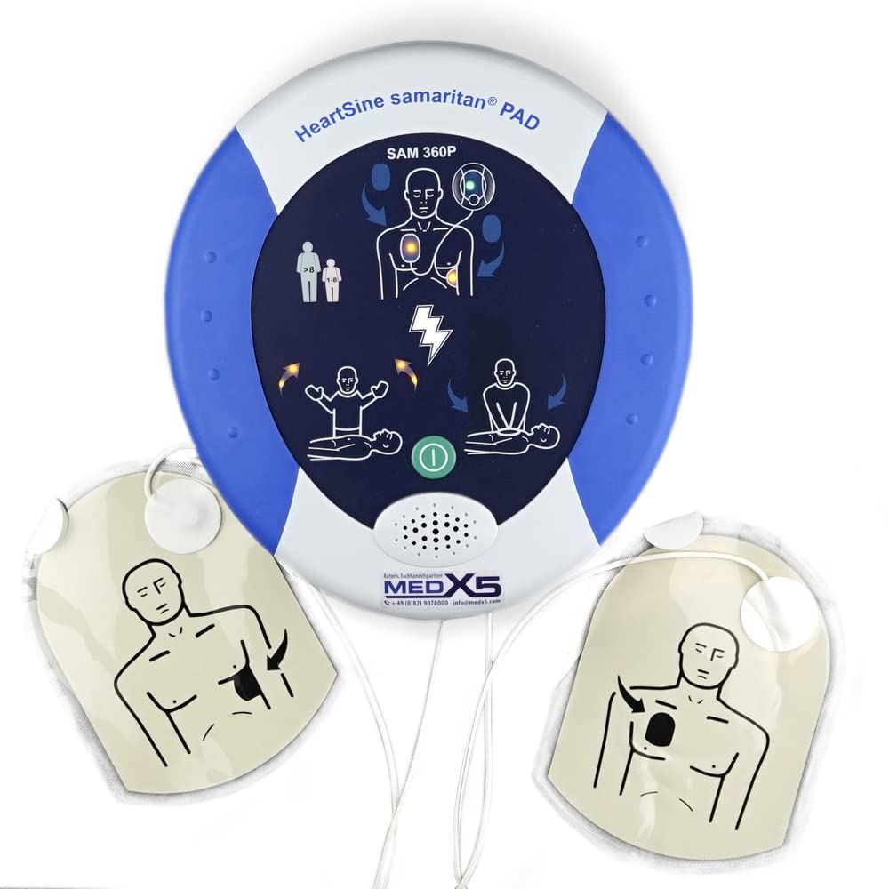 Erste Hilfe Defibrillator für Zuhause/Gewerbe für Laien und Profis mit automatischer Schockabgabe SAM 360P, 8 Jahre MedX5 Service Garantie und 8 Jahre Garantie des Herstellers