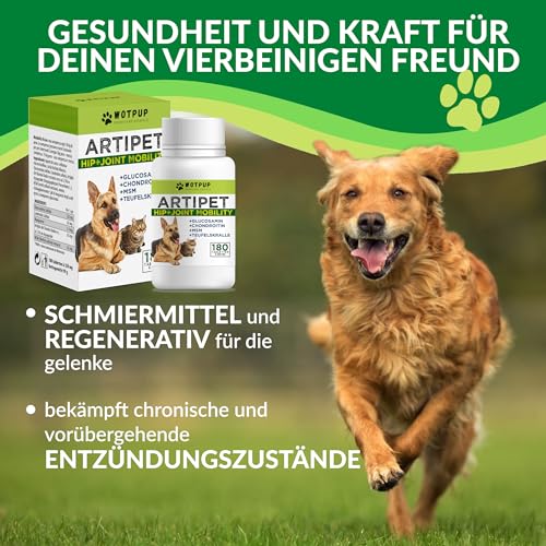 Gelenktabletten Hund - 180 hochkonzentrierte Tabletten mit MSM, Teufelskralle, Chondroitin und Glucosamin. Entzündungshemmend für Hunde, ideal zur Bekämpfung von Arthritis und Arthrose.