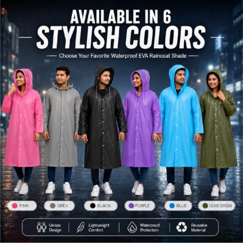Image of MIKANIX Waterproof Hooded Raincoat for Men & Women | Full Length Reusable PVC Rain Wear | Lightweight Windproof Rain Jacket with Front Button Closure (Pack of 1)