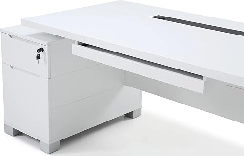 Miniatura 10 de Zuri Furniture - Escritorio ejecutivo moderno Ford de 79 pulgadas con archivadores, color blanco Blanco,Madera