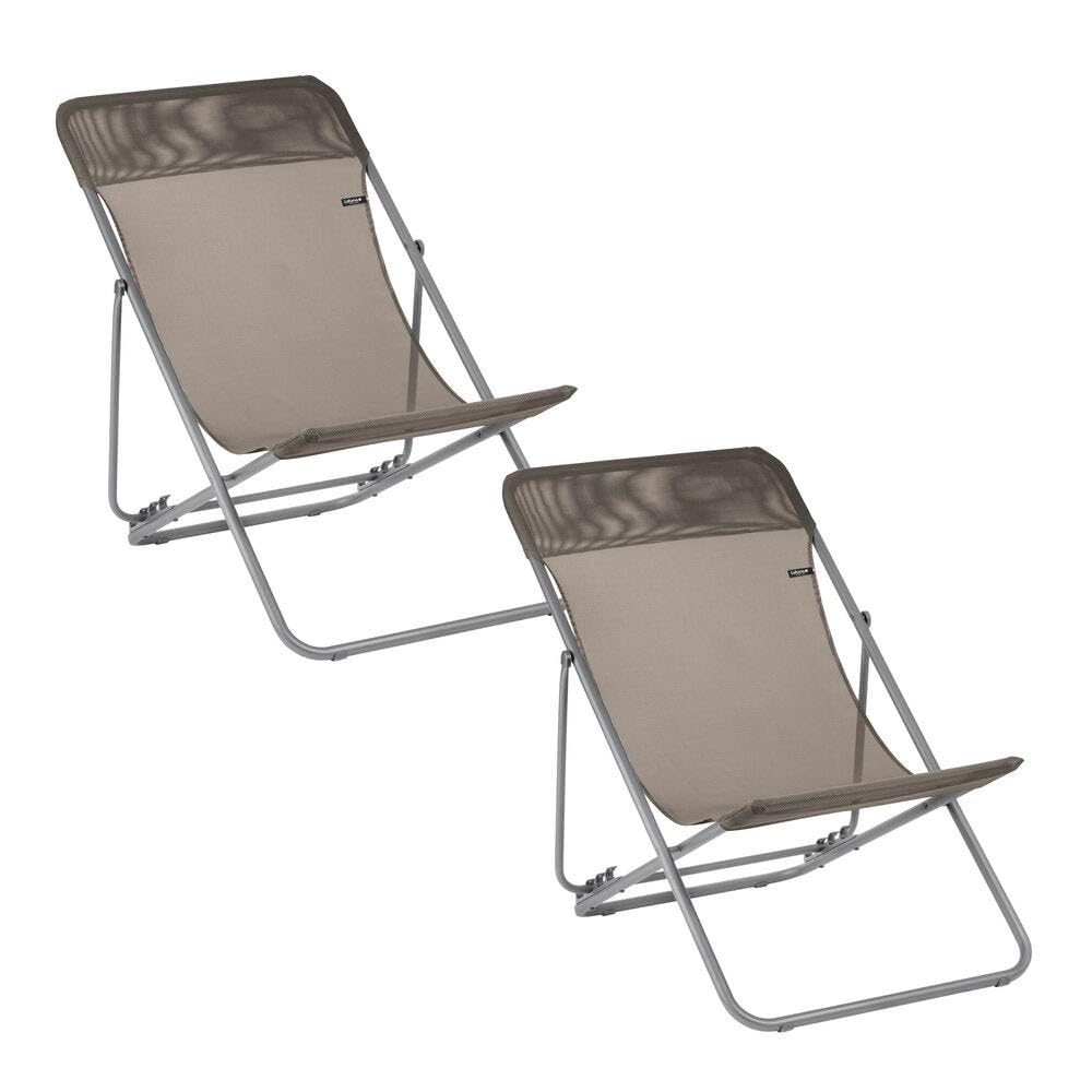 Lafuma - Lot de 2 Transats Jardin pliants Multi-Positions | Fabriqué en FRANCE - Garantie 5 ans - Marron - Largeur généreuse 58 cm, Résistant UV et pluie, séchage rapide