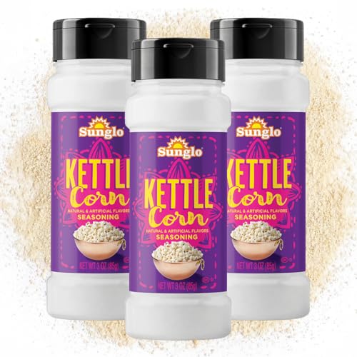 Sunglo Kettle Corn Popcorn Seasoning Powder, 3oz Shaker, Sweet & Salty Flavor, Clean Ingredients, Ideal for Popcorn, Snacks & Everyday Treats, 3 Pack