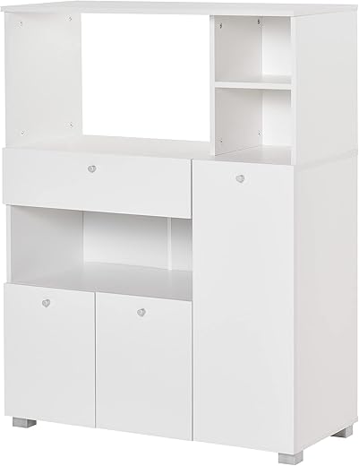 HOMCOM Mobile Cucina per Microonde con Armadietti, Mensole e Cassetto, Credenza Moderna...