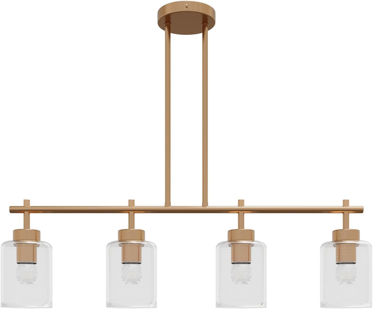 4-Light Kitchen Island Lighting, Modern 29.92. inch Gold Island Chandelier with Stripe Glass Shade, Industrial Linear Pendant Lighting Over Table, Pendant Light Fixture for Dining Room