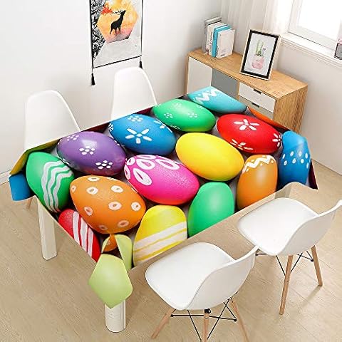 Rectangle Tablecloths Waterproof Dust-Proof 3D Table cloth, Treer Wipeable Polyester Table Cover Easter Printing Table Protector for Kitchen Dining Party Indoor Outdoor (Easter eggs,90x90cm) Cover