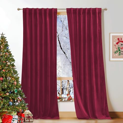 KGORGE Velvet Curtains Red Blackout L 90" Christmas Decor 2 Panels