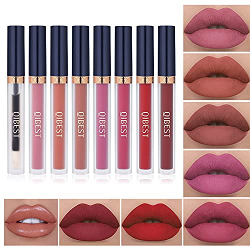 7Pcs Matte Liquid Lipstick + 1Pcs Lip Plumper Makeup Set Kit, Long Lasting Waterproof Velvet Lip Gloss Set, Pigmented Lip Makeup Gift Sets for Girls and Women