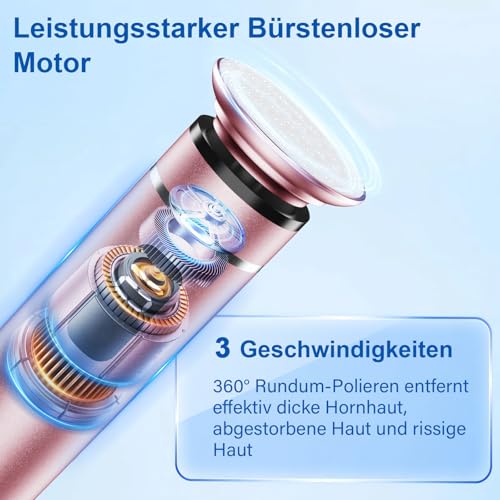 Robofun Elektrische Hornhautentferner Kabellos mit 4 Nano-Glasaufsätzen, Einstellbare Geschwindigkeit Professionelle Hornhautentferner Elektrisch für rissige Fersen, Hühneraugen & Hornhaut - Rosa