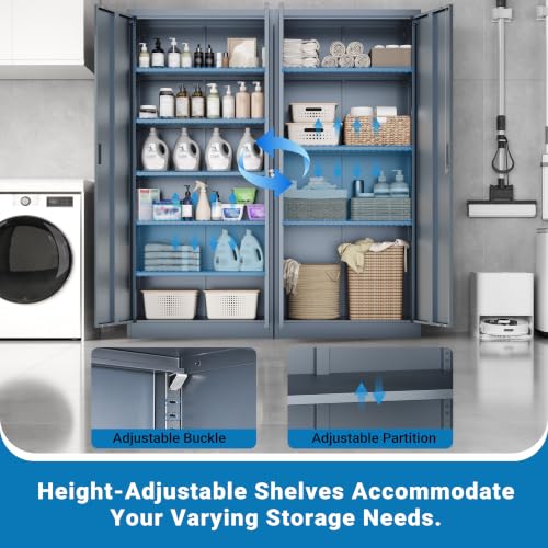 Image of Metal Storage Cabinet with Lock Doors and 5 Adjustable Shelves