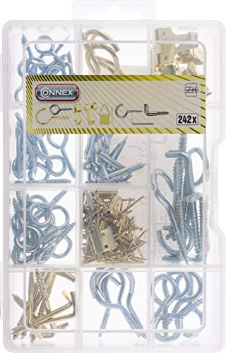 Connex Schraub- und Bilderhaken-Sortiment 242-teilig - Haken & Bildaufhänger im Set - Vorsortiert in praktischer Kunststoffbox - Universell einsetzbar / Haken-Set / Sortimentskasten / DP8500110