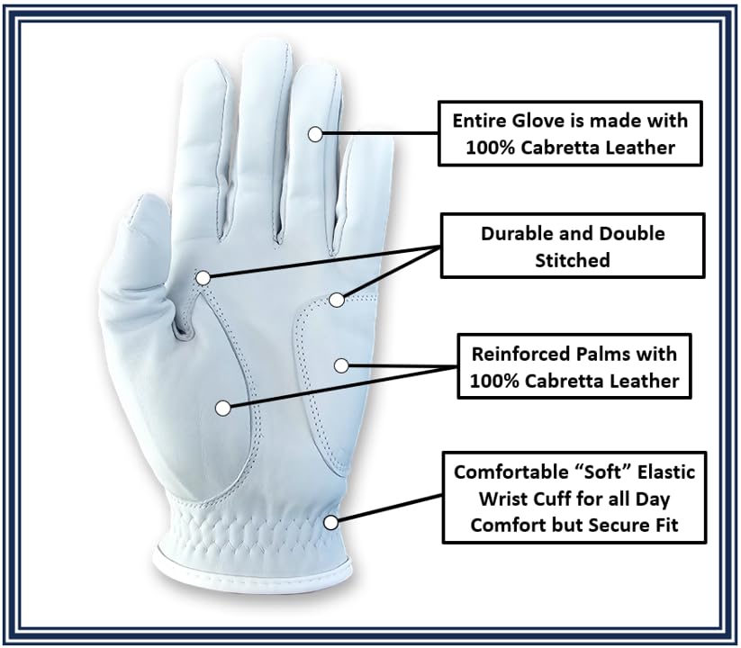 USA Flag Leather Golf Gloves - 100% Cabretta Leather Golf Glove with Magnetic Ball Marker for Right & Left Hand Golfers, Adult Men's, Small to XXL Sizes