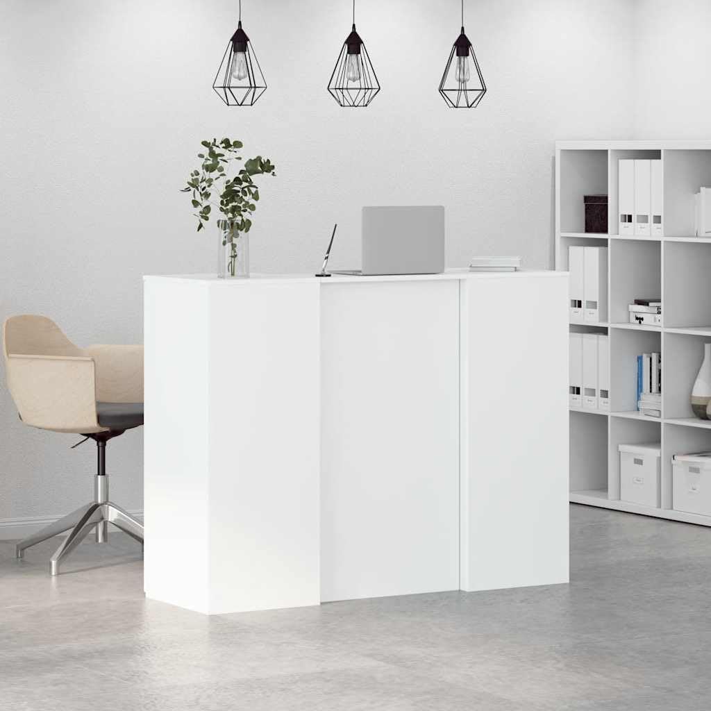 Générique Scrivania da reception bianca 135 x 50 x 103,5 cm in legno di ingegneria con piano di lavoro integrato, ampio spazio di archiviazione e armadio, ideale per ufficio, hotel, clinica o salone