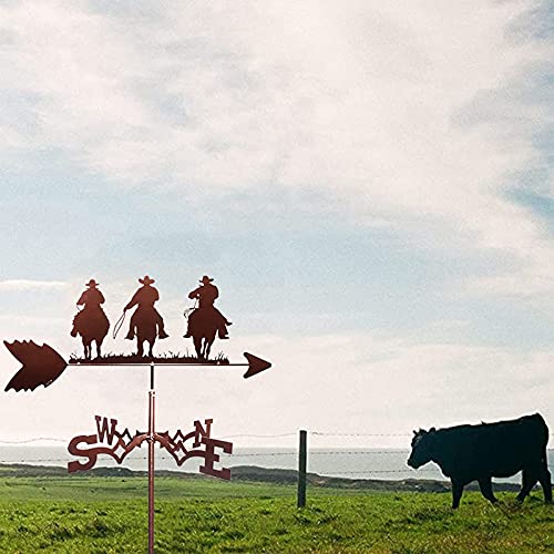 Varaka Three Cowboy Figurine Weather Vane Metal Weathervane With Anti-Rust Coating Practical Wind Direction Indicator Farm Scene Home Outdoor Garden Crafts Ornament #TOP6