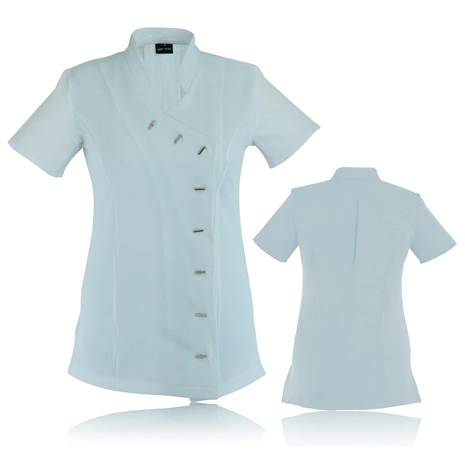 Beauty Tunic Hairdresser SPA Nail Salon Beautician Therapist Massaging Uniform Work Wear Cloths (White, 14)