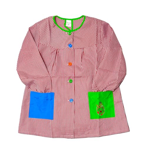 MORE FREE-Babi Escolar Bata Escolar Infantil Niño o Niña para Guarderia y Colegio Cuadrado con Botoens (FR/ES, Edad, 6 años, 7 años, Regular, Rojo)