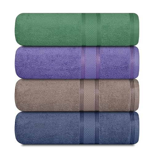Casa Lino Multicolor II Bath Towels Set of 4 (27" x 54") - Large Bathroom Towel Set - 100% Cotton Towels for Bathroom - Highly Absorbent & Quick Dry Bath Towel Multipack - Hotel Essentials