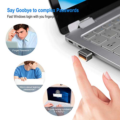 USB Fingerprint Reader, Benss Portable Security Key Biometric Fingerprint Scanner Support Windows 10 32/64 Bits with Latest Windows Hello Features, 0.05s Login Windows & PasswordFree - Grey