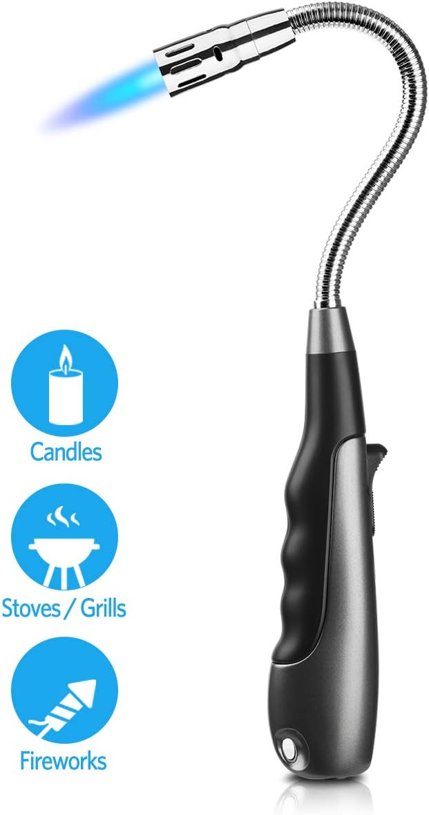 Butane Lighter, Refillable Torch Lighter with Adjustable Jet Flame, Flex Neck Multi-purpose Long Lighter for Grill, BBQ, Stove Oven