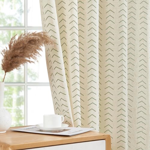 jinchan Green Boho Linen Curtains 96 Inch Farmhouse Back Tab 2 Panels - image 5