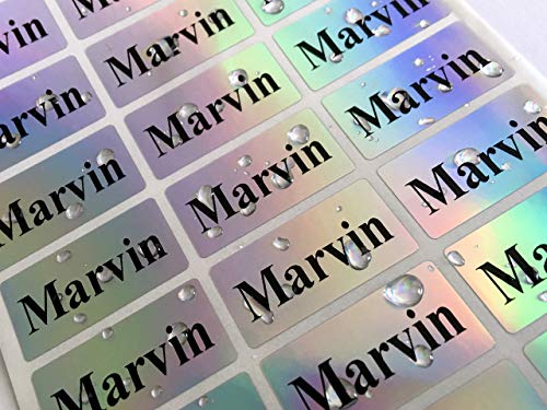 72 medium Silver hologram -Waterproof Name Stickers- Daycare Labels- School Labels