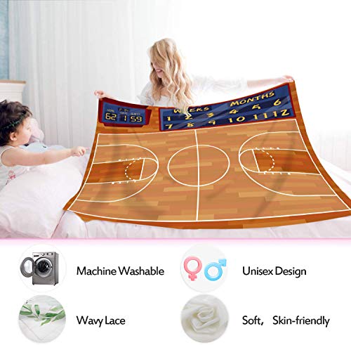 Image of Basketball Game Baby Milestone Blanket, Sport Theme Swaddle Blanket, 48x40in, Baby Growth Chart Blanket BTXYME8