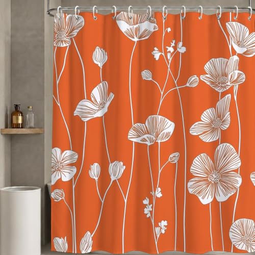 Rideau douche orange anti moisissure en tissu lavable polyester lavable - 2