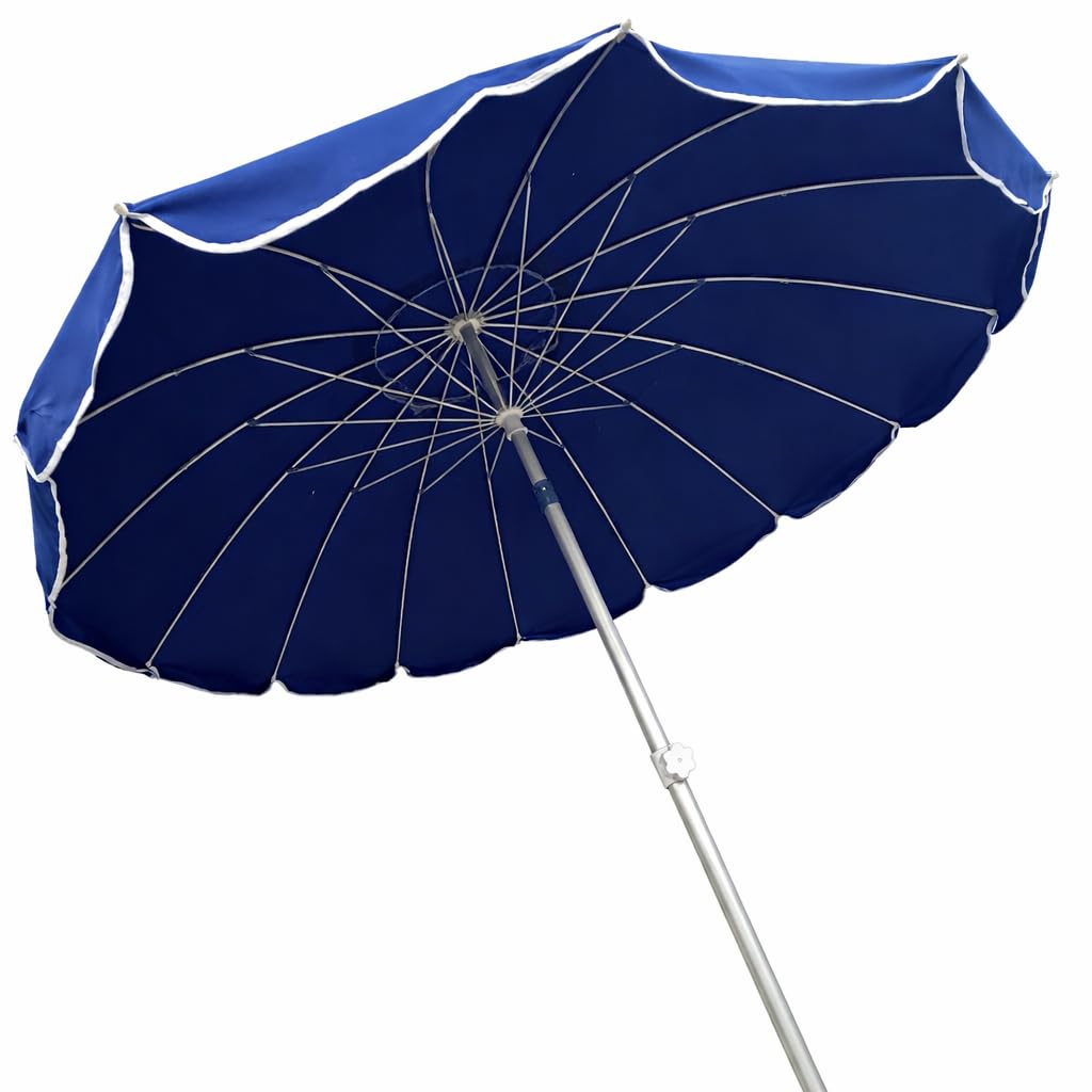 DANYX Ombrellone Mare 220 cm Antivento UV50+ 16 Stecche Fibra di Vetro Palo Alluminio Inclinabile Airvent