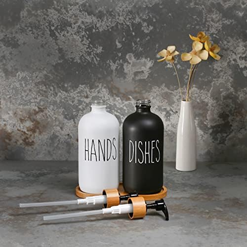 MOMEEMO Glass Soap Dispenser Set, Contains Hand Soap and Dish Soap Dispenser.Suitable for Kitchen Decor. (Black & White) — view 3