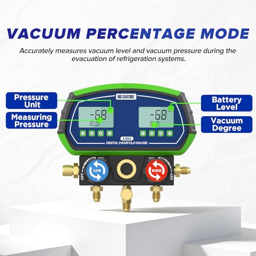 MR CARTOOL Digital Monteurhilfe L302 Kältemittelanzeige HVAC Kältemittel Messgerät mit R134A R32 R410A 90 Kältemitteln Daten für Vakuumpumpe Klimaanlage