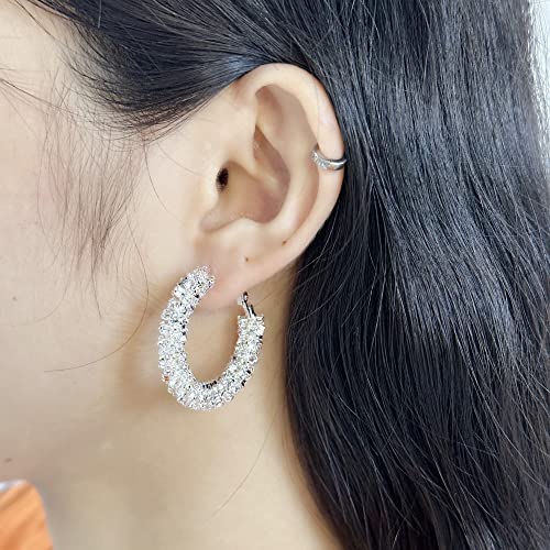 Shiny Small Hoop Earrings for Women Girls Boho Rhinestone Wrapped Hoops Dangle Huggie Earring Lightweight Comfortable Sparkle Wedding Christmas Birthday Jewelry Gifts 30mm2