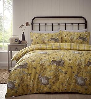 Portfolio Rabbit Meadow Duvet Cover Set Bedding, Polyester, Ochre Yellow, King