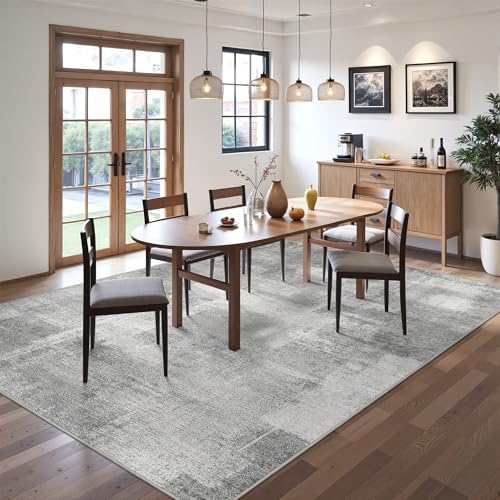 zesthome 5x7 Area Rugs - Stain Resistant Washble Rug, Modern Abstract Rugs for Living Room, Bedroom, Super Soft Area Rug, Low Pile, Entryway Rug (Grey/Ivory, 5'x7')