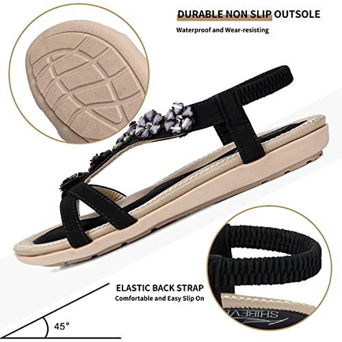 Image of SHIBEVER Dressy Flat Women Sandals: Comfortable Arch Support Womens Sandal | Summer Dress Flowers Boho Back Strap Open Toe Women's Sandals - All Day Comfort Walking Casual Wedding Woman Sandal Shoes