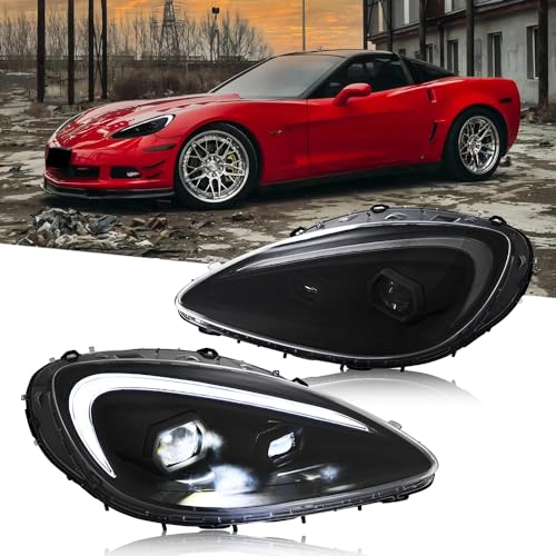 T T-ABC New Mclaren Style Headlamp Compatible with 2005-2013 Chevrolet Corvette C6 Lights Assembly Grand Sport Z06 Hardtop ZR-1 3LT 427 Base LED Sequential Accessories Custom Front Replacement (HC)