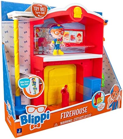 Blippi Firehouse Playset, Includes 3-Inch Firefighter Blippi Figure, Two Floor Firehouse with Pole, Hydrant, Extinguisher, Pretend Hose, Multicolor (BLP0196)
