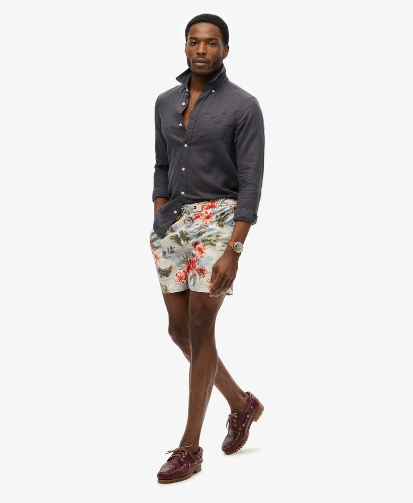 Superdry Bañador para hombre de 43 cm de largo con estampado hawaiano