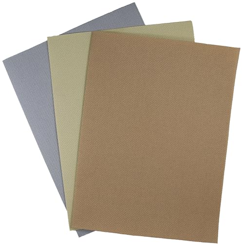 Image of KCS 3 pc of 12 inch x 18 inch (30cmx45cm) 14CT Counted Cotton Aida Cloth Cross Stitch Fabric (Light Grey + Khaki + Yellow Beige)