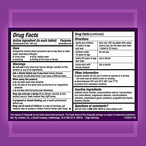 Allegra Adult 24Hr Non-Drowsy Antihistamine, 70 Tablets, Fast-Acting Allergy Symptom Relief, 180 Mg #TOP1