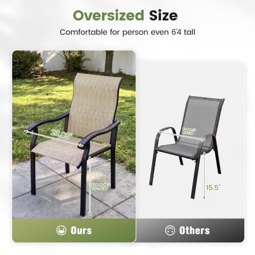 Image of UDPATIO Patio Dining Chairs Set of 4, High Back Wide Seat Outdoor Furniture Chairs with All Weather Breathable Textilene, for Lawn Garden Backyard, Brown