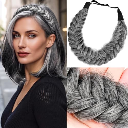 DIGUAN Messy Wide 2 Strands Synthetic Hair Braided Headband Hairpiece Women Girl Beauty accessory, 62g/2.1 oz (Dark Gray)