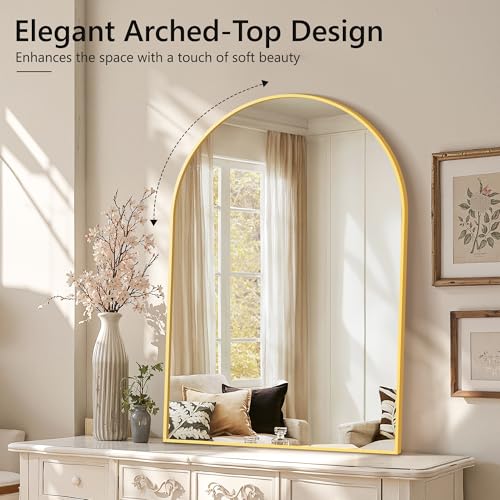 Arched Wall Mirror for Bathroom,Mirrors for Wall,28''x40'',Vanity Mirror for Bedroom Dresser, Entryway, Living Room, Metal Frame (28''x40'',Gold)