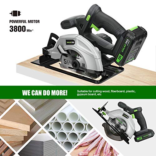 Galax Pro Dc-20V 5-1/2” Cordless Circular Saw With 2Pcs Blades (18T+48T), 3800Rpm Variable Speed, Includes 2.0Ah Lithium Battery And Fast Charger, Max Cutting Depth 1-5/8”(90°), 1-7/16”(45°) #TOP7