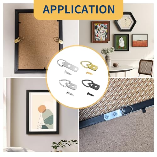 Image of 80 Pack D-Ring Picture Hangers, Heavy Duty Double Hole and Single Hole Hangers with Screws, for Hanging Clock Paintings Artwork Picture Frame Hook Photos Mirrors