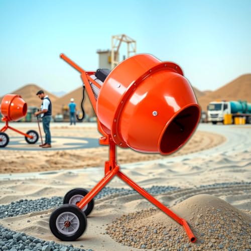 8 Cu.Ft. Concrete Mixer Machine, 3/4HP Electric Cement Mixer Machine, Electric wheelbarrow Concrete Mixer Machine mud mixer cement mixer with Wheel and Stand for Stucco (Orange, 4.6 Cu.Ft.)