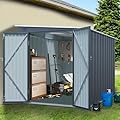6x8FT Metal Storage Shed, Galvanized Steel Outdoor Storage Shed with Double Lockable Doors, Storage Sheds Outdoor with Floor & Ventilation, Sloped Roof Metal Building for Tools/Bike (6x10 FT Steel)