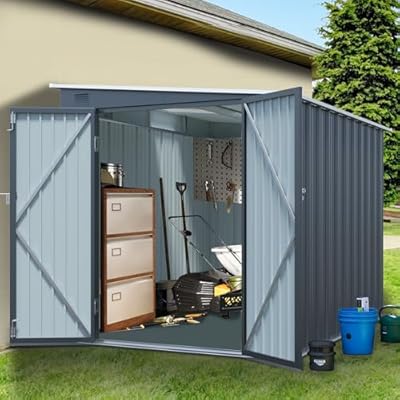 6x8FT Metal Storage Shed, Galvanized Steel Outdoor Storage Shed with Double Lockable Doors, Storage Sheds Outdoor with Floor & Ventilation, Sloped Roof Metal Building for Tools/Bike (6x10 FT Steel)