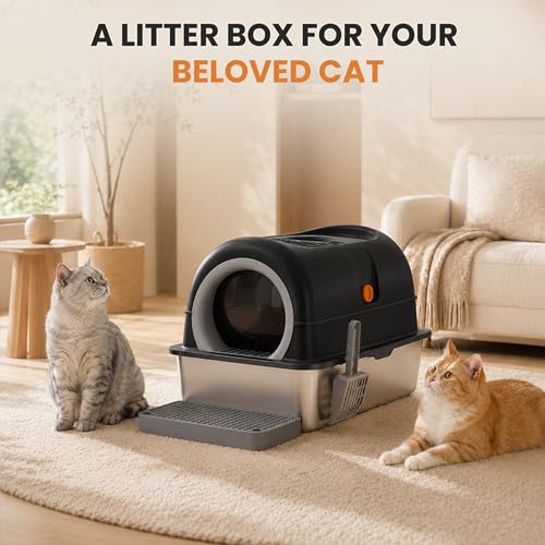 Arenero de Acero Inoxidable XL para Gatos con Tapa miniatura 6