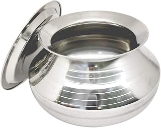 muke Small Stainless Steel Handi with Lid degchi Milk Pot dekchi (Pongal Handi, 2500 ML, Dishwasher Safe)