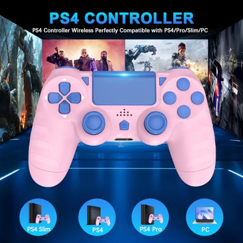 DYONDER Wireless Controller for PS4/Pro/Slim & PC – 1000mAh Battery, 6-Axis Motion Sensor, Audio Jack (PINK) - Image 2
